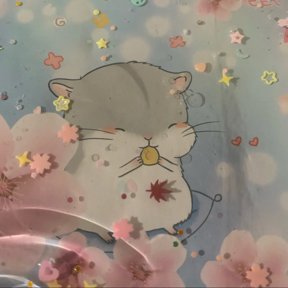 Cherry Blossom and Rat Design Small Notebook w/ Water Gel Front Cover w/ Sequins